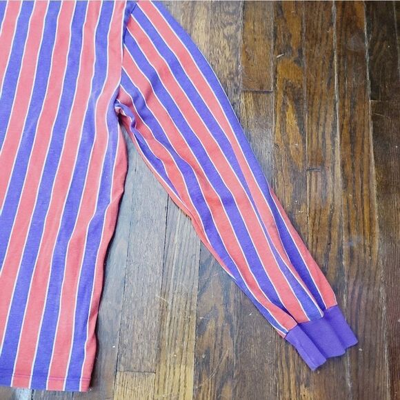 Y2K Guess Retro Red Purple Striped Classic Logo Long Sleeve T-shirt - Picture 12 of 16